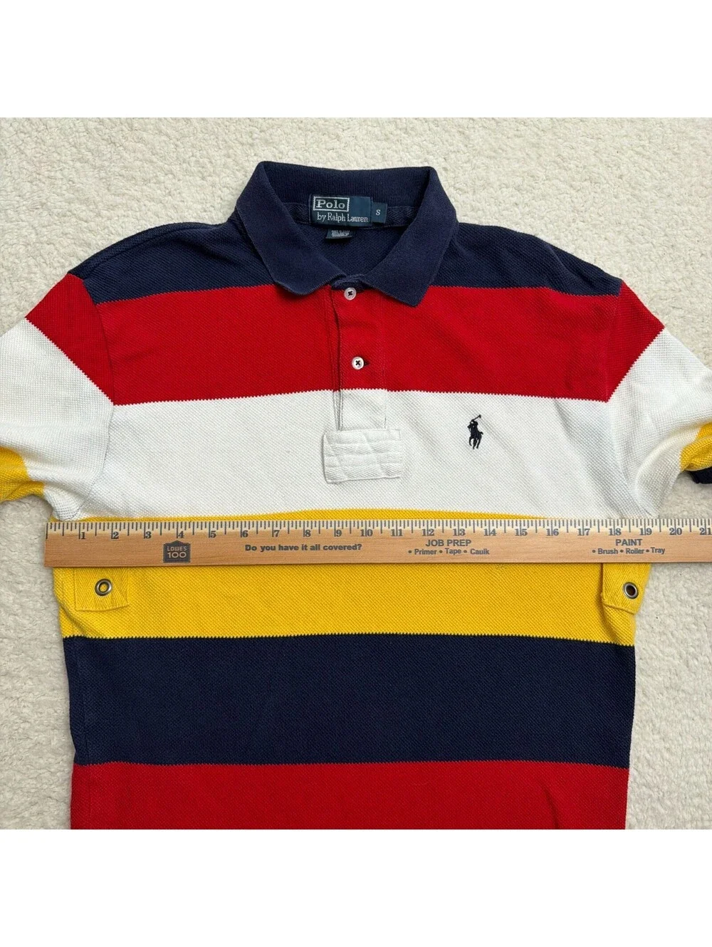 Vintage Polo Ralph Lauren Striped Polo Shirt Mens S Navy Red Gold Rugby Y2K 90s